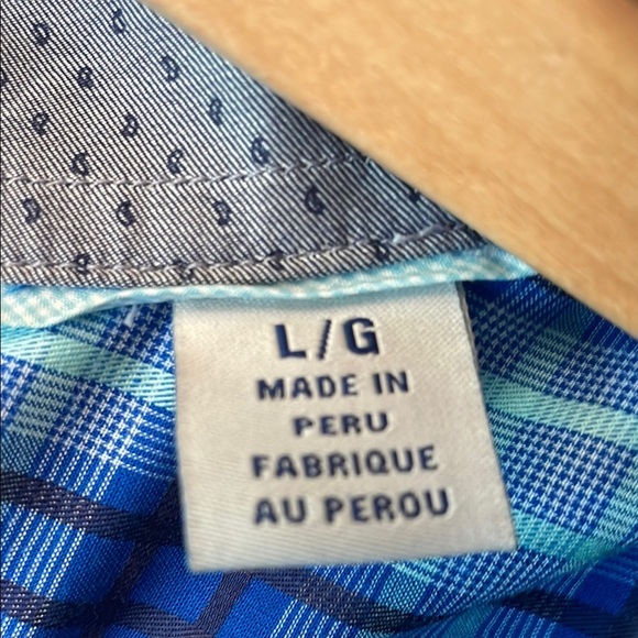 Tommy Bahama Men's L Blue Plaid Casual Button Down Shirt w/Contrast Cuffs - Picture 3 of 8